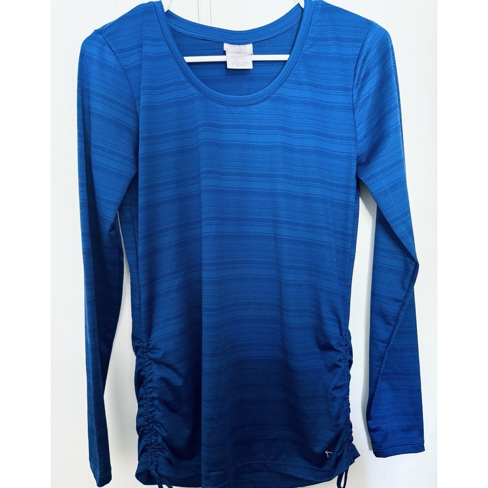 Danskin Now Women Small 4-6 Royal Blue Ruched Side Long Sleeve Stretch Athletic